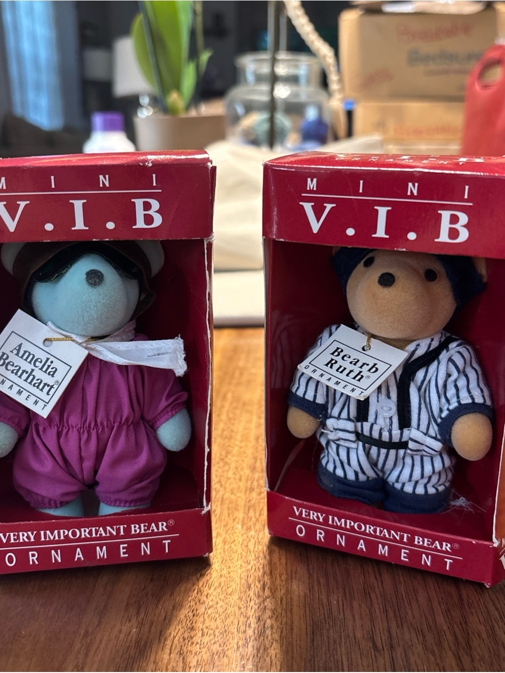 Very Important Bear Holiday Ornament - Amelia Earhart Pink & Beary Ruth Blue